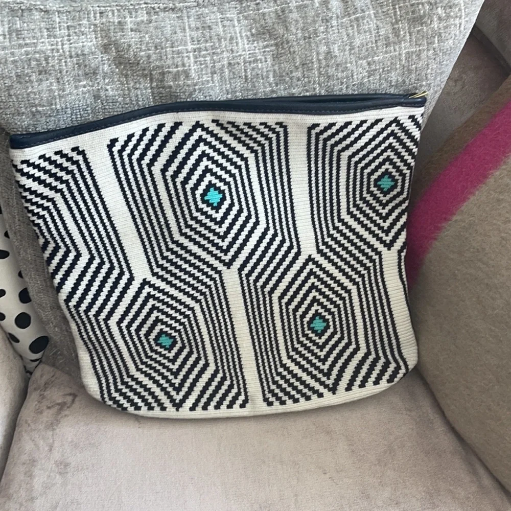 Sophie Anderson Camille Navy Green Natural Clutch - Picture 10 of 15